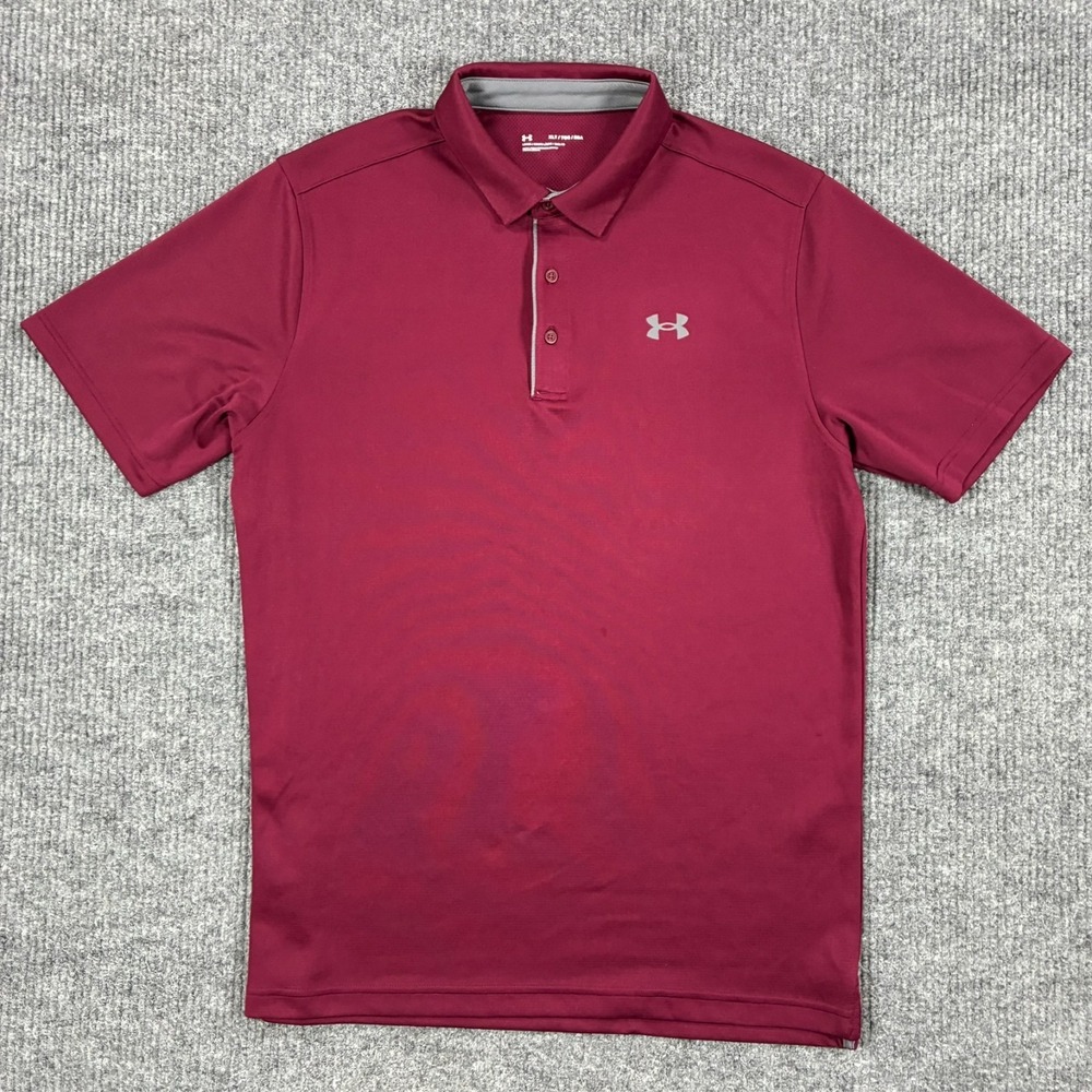 Under Armour Polo Shirt Mens XLT Burgundy Loose HeatGear Golf Performance